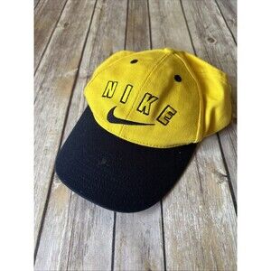 Vintage 1990s NIKE Spell Out Snap Back Hat Youth ONE SIZE Yellow Blue Michigan